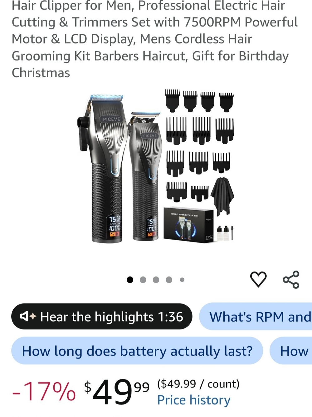 Cordless Hair Clipper & Trimmer Set for Men - Black